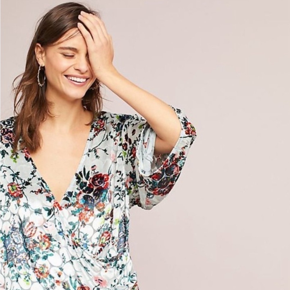 Anthro Maeve Velvet Floral Umi Wrap‎ Top XS